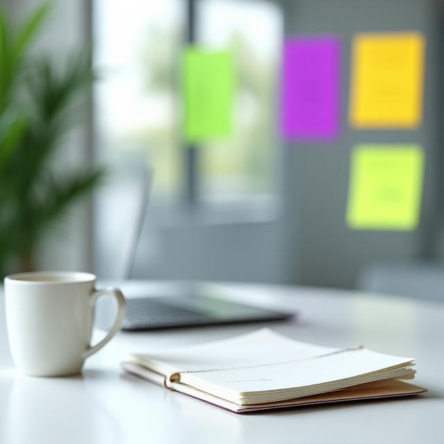 Minimalist tech office space with collaborative workspace